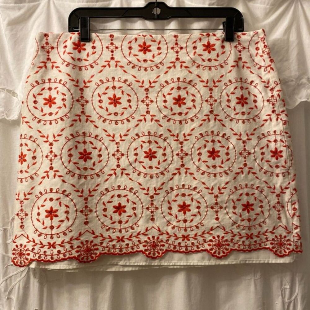 Loft Embordered Eyelet Above the Knee Cotton Skirt Size 14